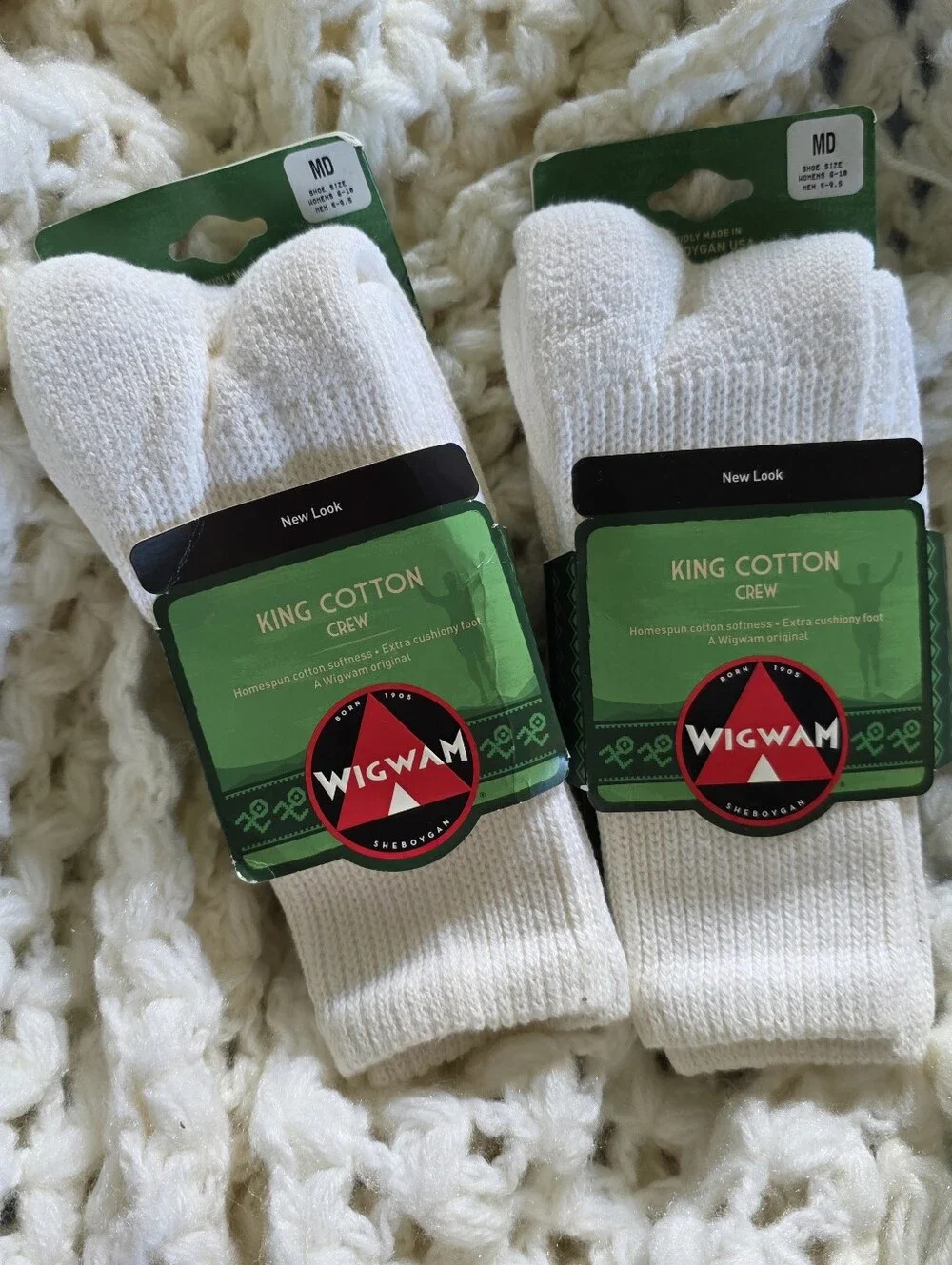 NWT Wigwam King Cotton Crew Socks Hiking Unisex Vintage Scrunchie Socks 2 Pair M